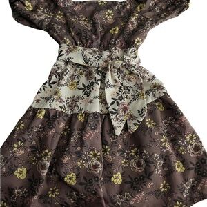 Hand Crafted Brown and Gold Puff Sleeve Sundress